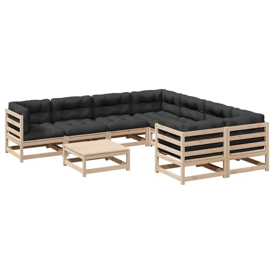 Salon de jardin 9 pcs avec coussins bois de pin massif - 2