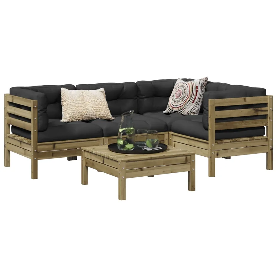 Salon de jardin 5 pcs avec coussins bois de pin imprégné