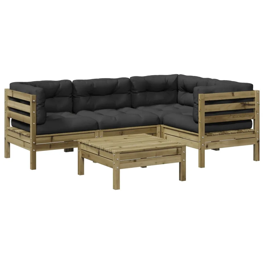 Salon de jardin 5 pcs avec coussins bois de pin imprégné - 2