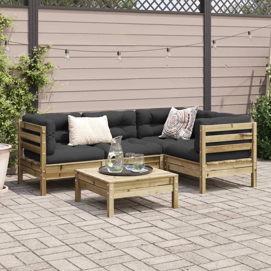 Salon de jardin 5 pcs avec coussins bois de pin imprégné - 3