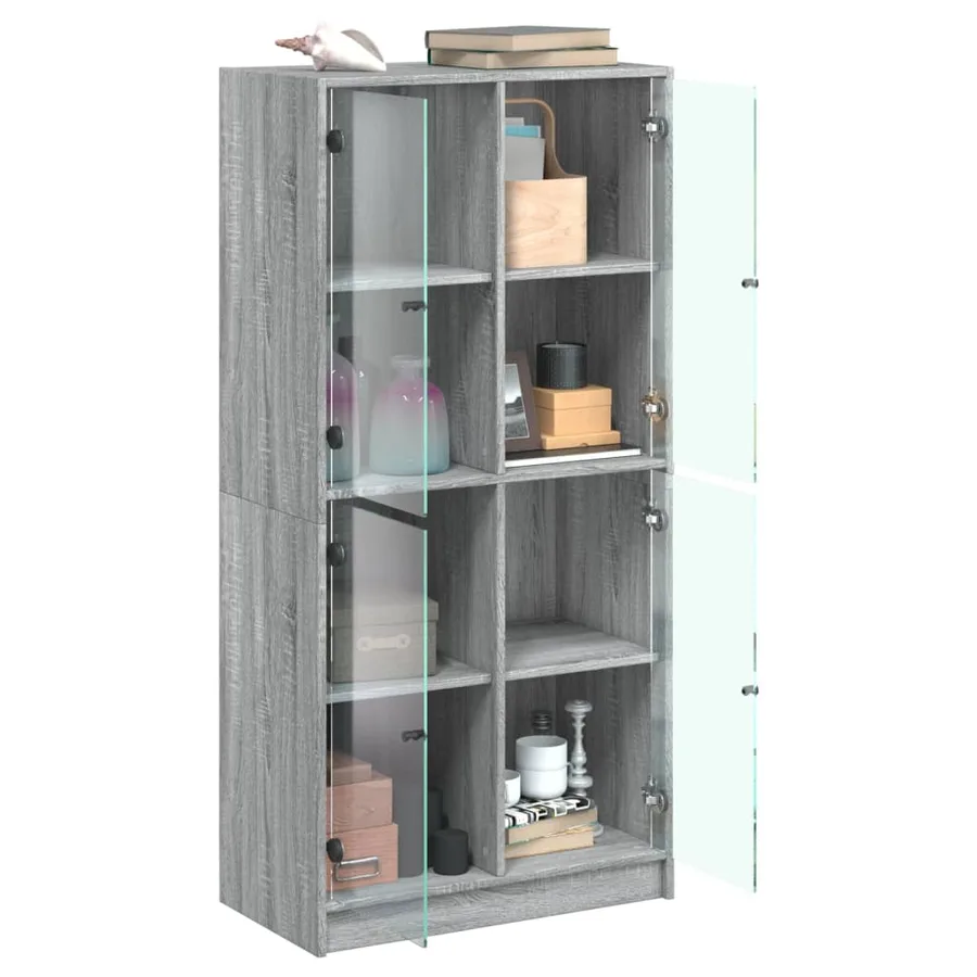 Buffet haut avec portes gris sonoma 68x37x142cm bois ingénierie - 4