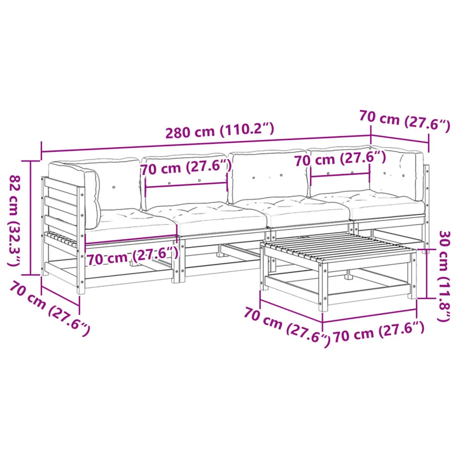 Salon de jardin 5 pcs avec coussins bois de pin massif - 12