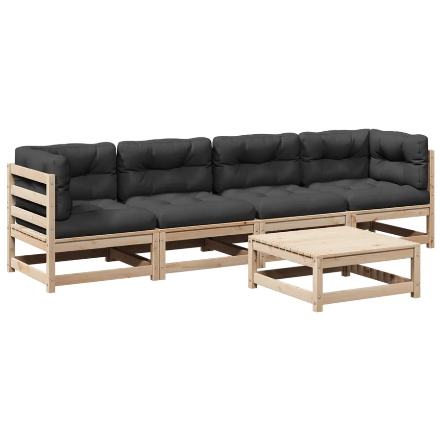 Salon de jardin 5 pcs avec coussins bois de pin massif - 2
