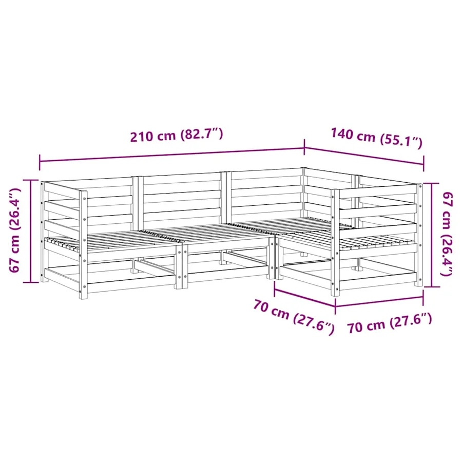 Salon de jardin 4 pcs bois massif de pin - 9
