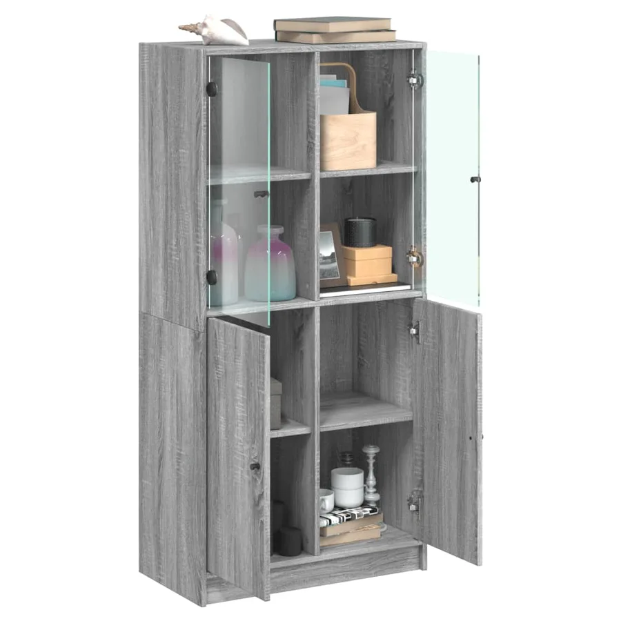 Buffet haut avec portes gris sonoma 68x37x142cm bois ingénierie - 4