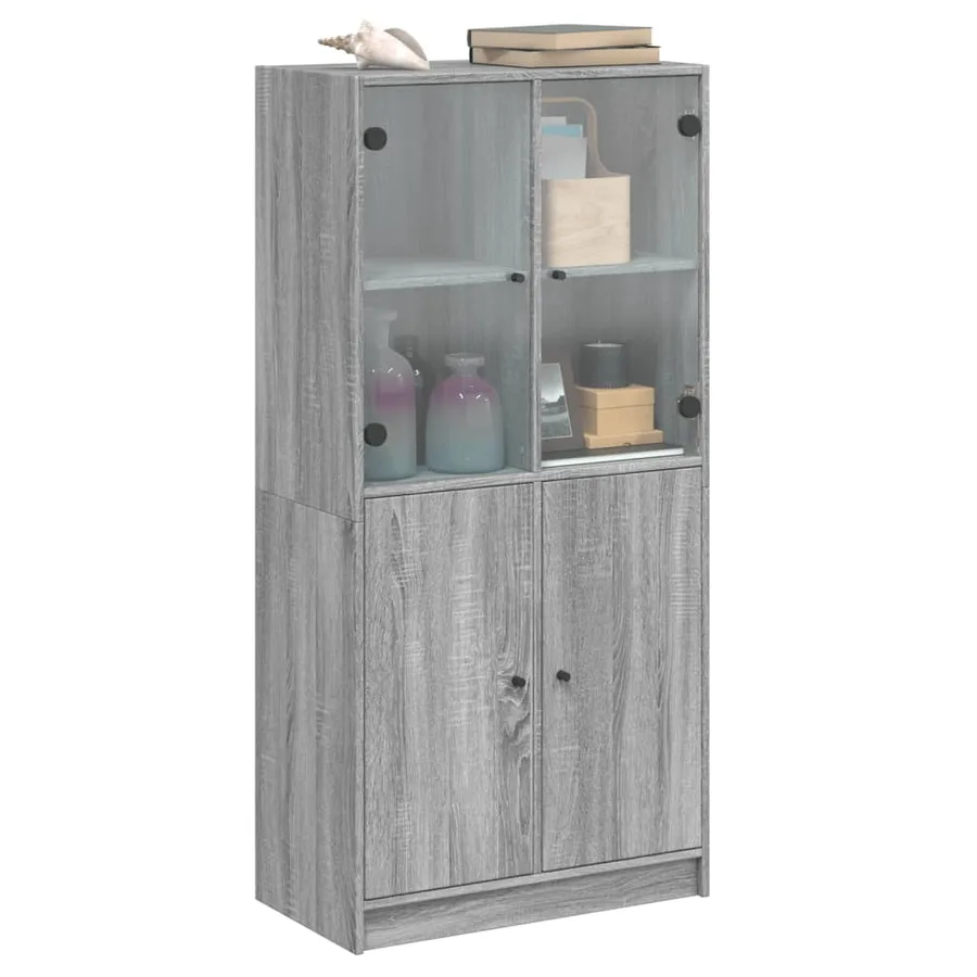 Buffet haut avec portes gris sonoma 68x37x142cm bois ingénierie - 5