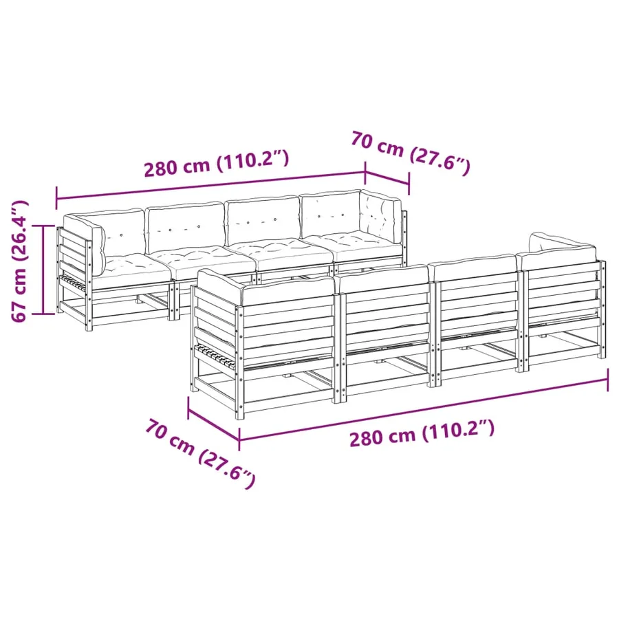 Salon de jardin 9 pcs avec coussins bois de pin massif - 10