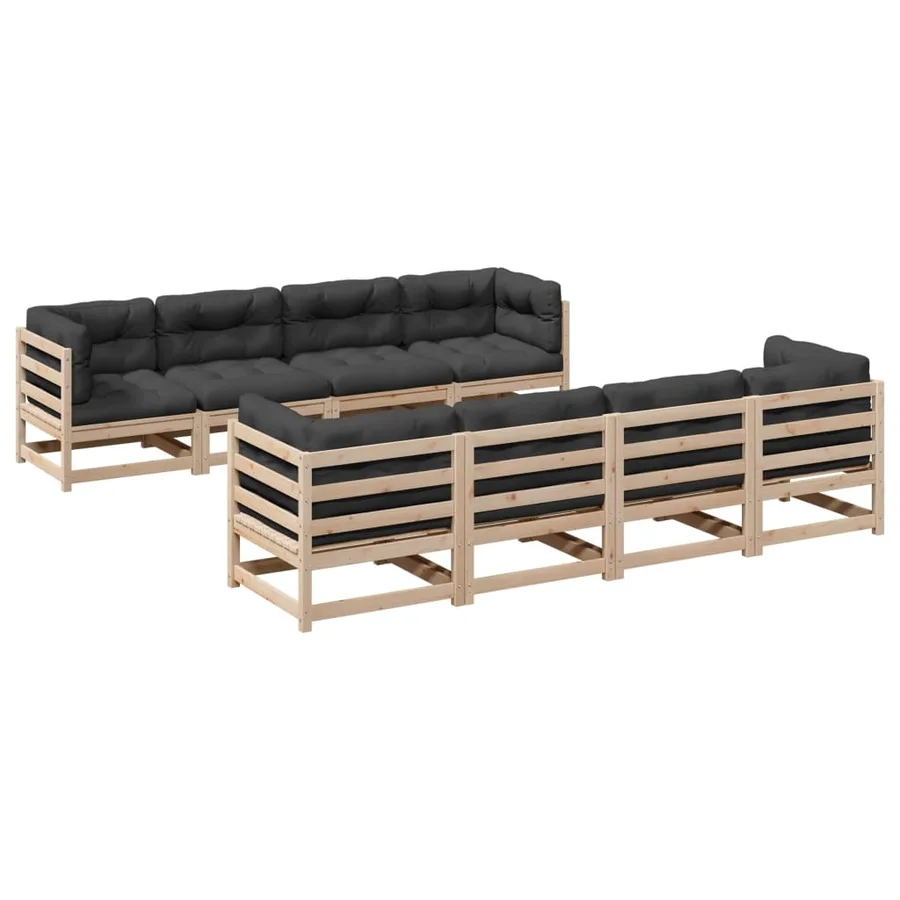 Salon de jardin 9 pcs avec coussins bois de pin massif - 2