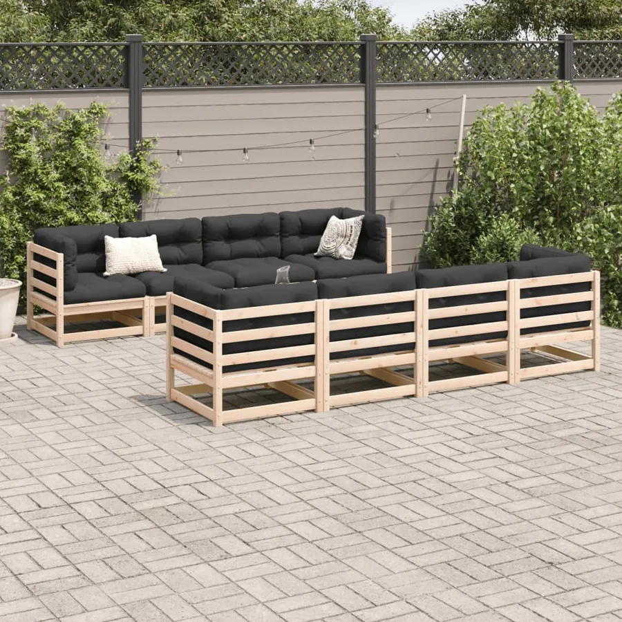 Salon de jardin 9 pcs avec coussins bois de pin massif - 3