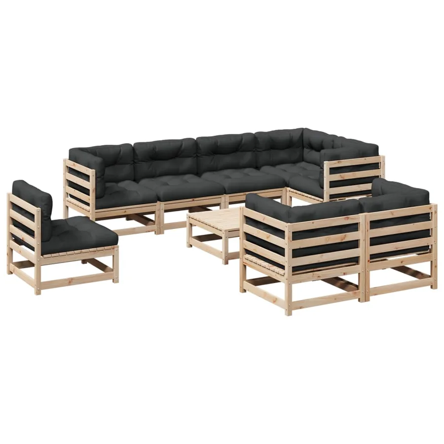Salon de jardin 9 pcs avec coussins bois de pin massif - 2