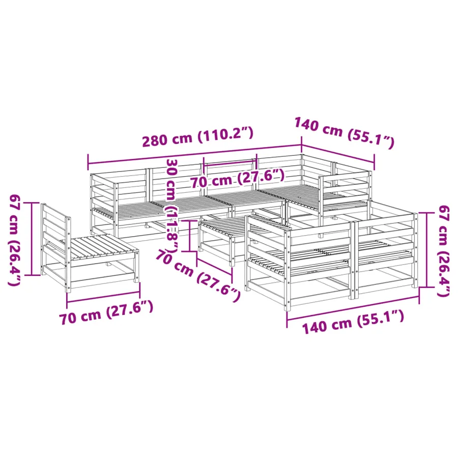 Salon de jardin 9 pcs bois massif sapin de douglas - 11