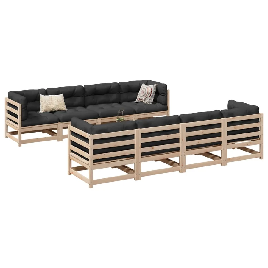 Salon de jardin 9 pcs bois de pin massif