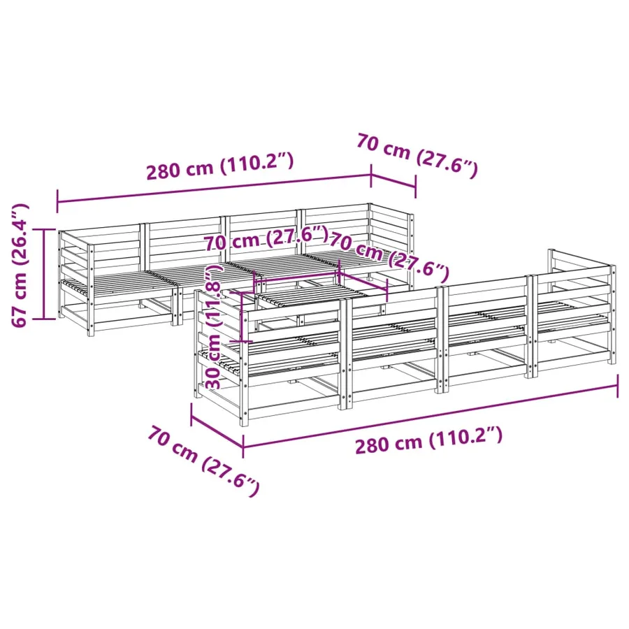 Salon de jardin 9 pcs bois de pin massif - 11