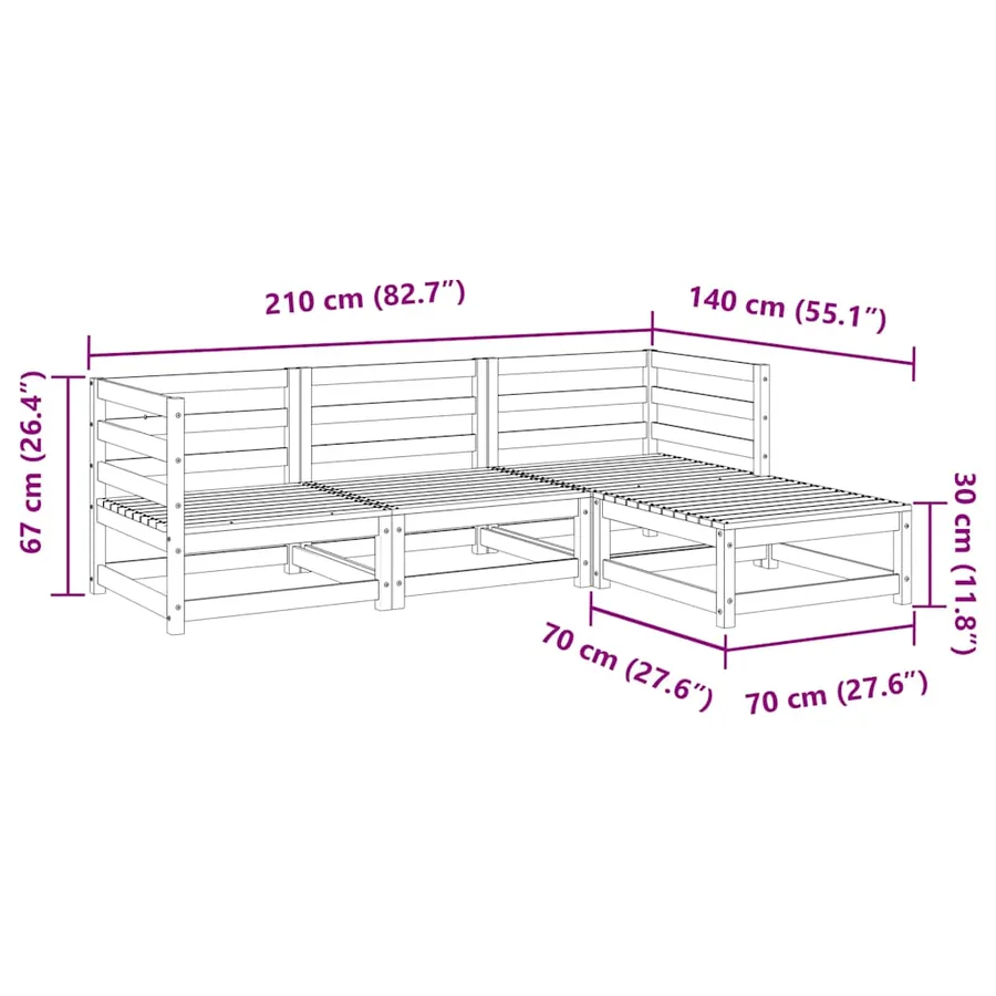 Salon de jardin 4 pcs bois massif sapin de douglas - 10