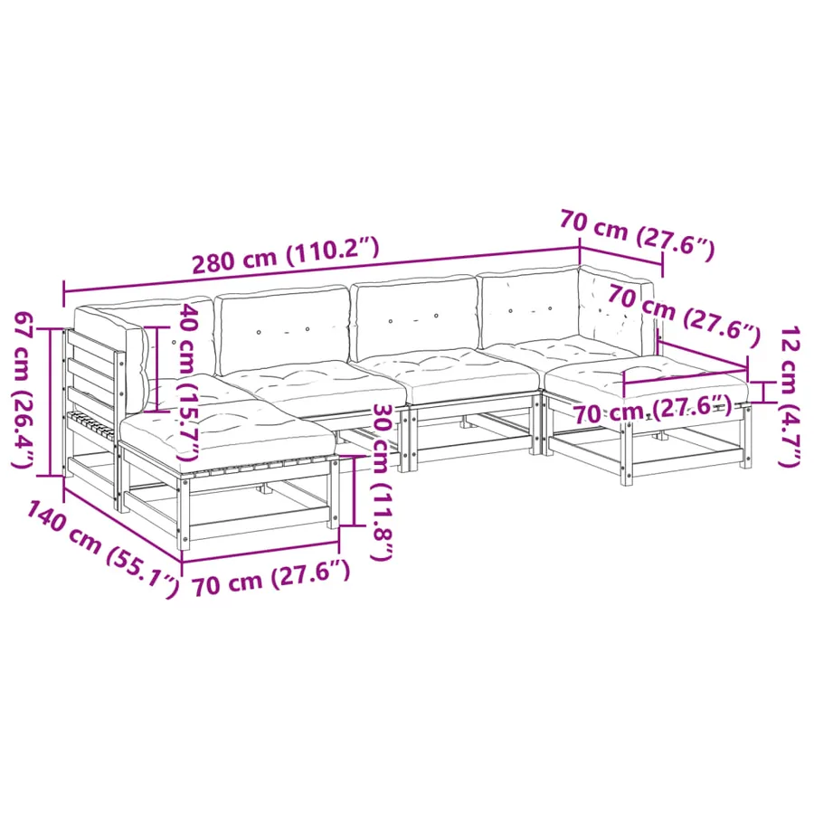 Salon de jardin 6 pcs avec coussins bois de pin massif - 12