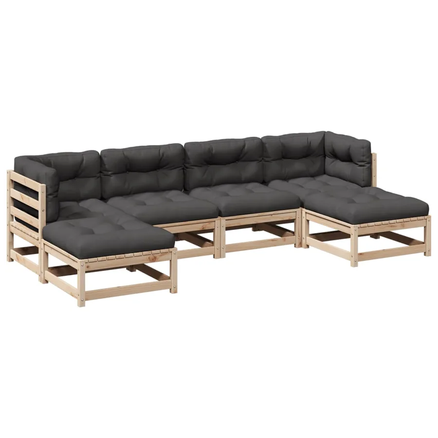 Salon de jardin 6 pcs avec coussins bois de pin massif - 2