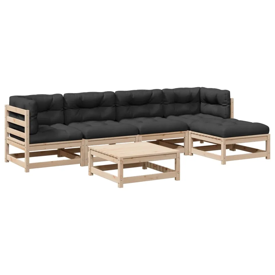 Salon de jardin 6 pcs avec coussins bois de pin massif - 2