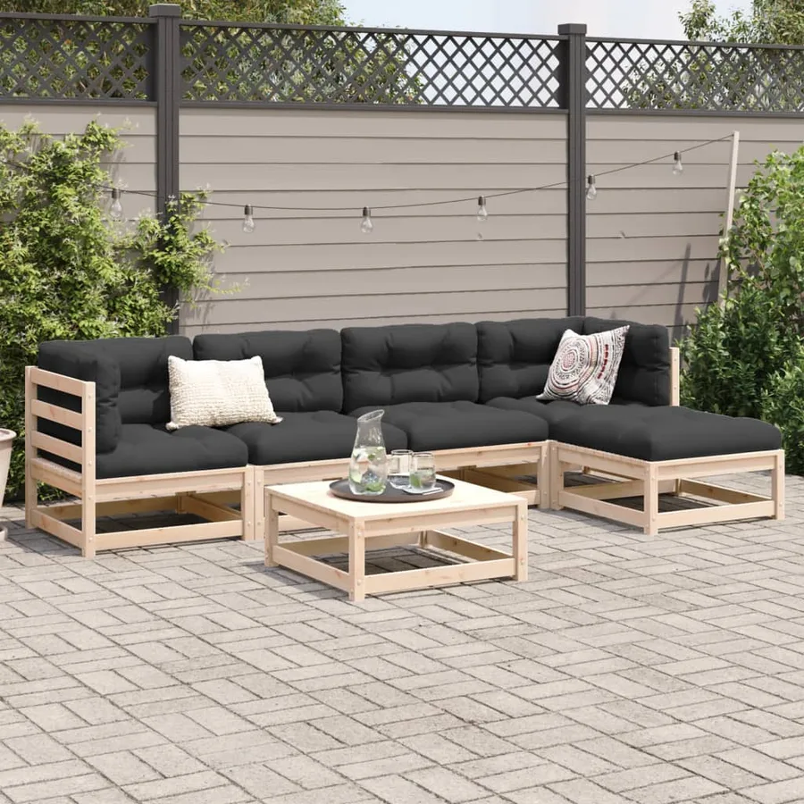 Salon de jardin 6 pcs avec coussins bois de pin massif - 3