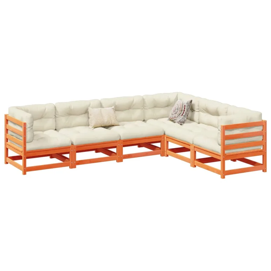 Salon de jardin 6 pcs avec coussins cire marron bois pin massif