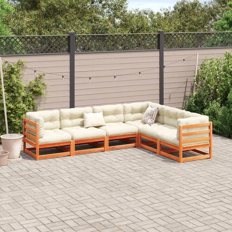 Salon de jardin 6 pcs avec coussins cire marron bois pin massif - 3