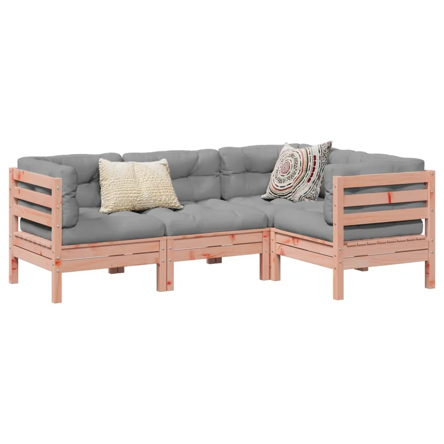 Salon de jardin 4 pcs et coussins bois massif sapin de douglas
