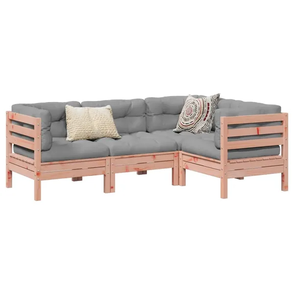 Salon de jardin 4 pcs et coussins bois massif sapin de douglas