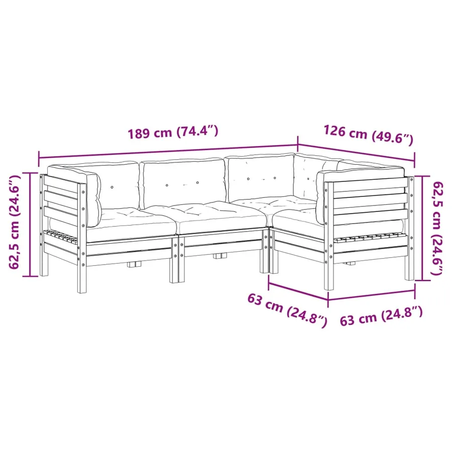 Salon de jardin 4 pcs et coussins bois massif sapin de douglas - 10
