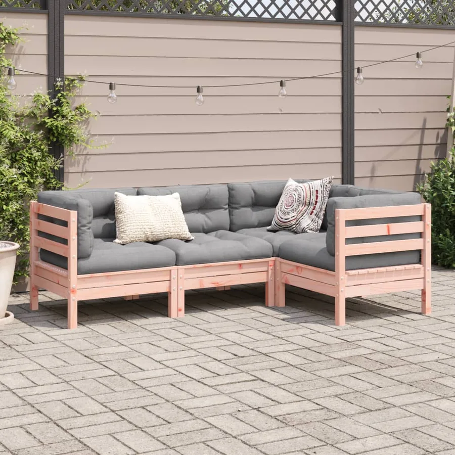 Salon de jardin 4 pcs et coussins bois massif sapin de douglas - 3