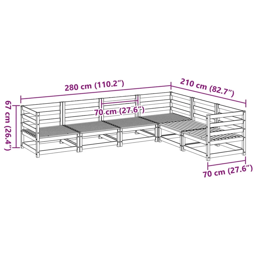 Salon de jardin 6 pcs bois de pin imprégné - 9