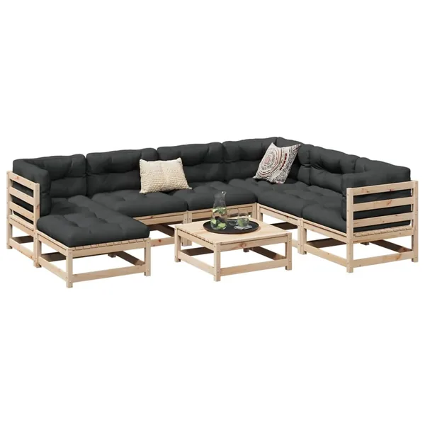 Salon de jardin 8 pcs bois de pin massif