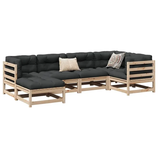 Salon de jardin 6 pcs bois de pin massif