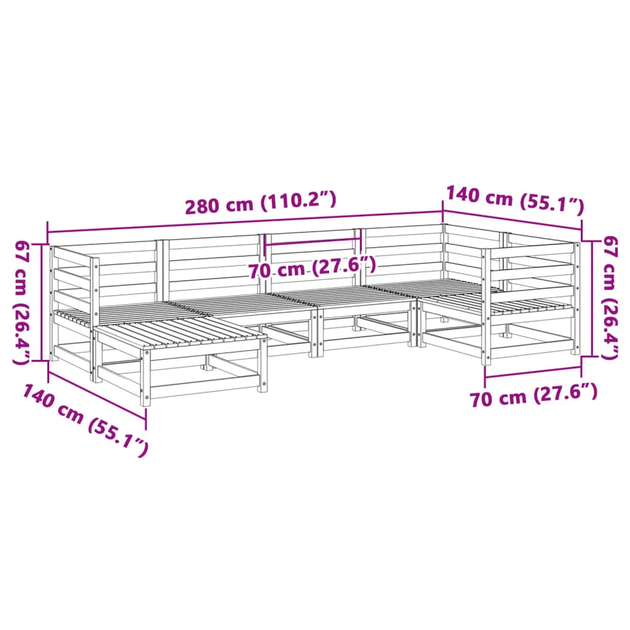 Salon de jardin 6 pcs bois de pin massif - 11
