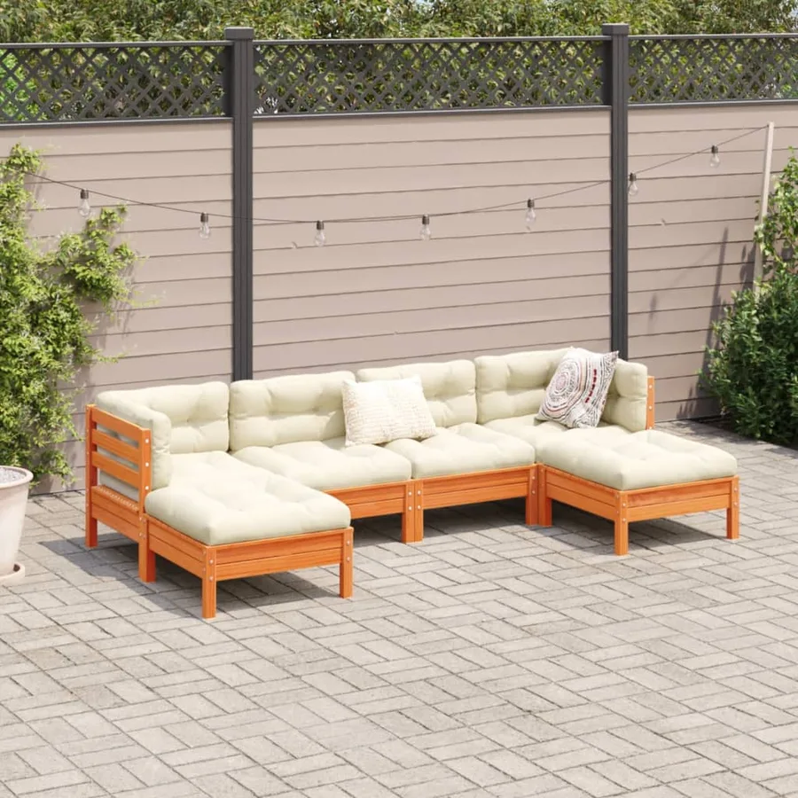Salon de jardin 6 pcs avec coussins cire marron bois pin massif - 3