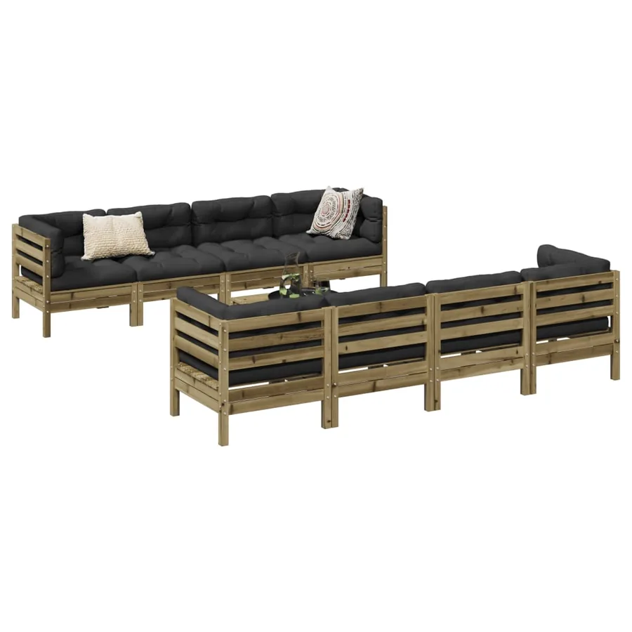 Salon de jardin 9 pcs avec coussins bois de pin imprégné