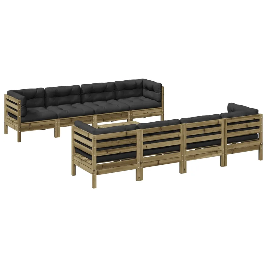 Salon de jardin 9 pcs avec coussins bois de pin imprégné - 2