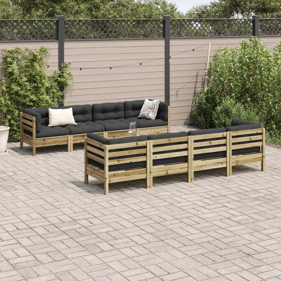 Salon de jardin 9 pcs avec coussins bois de pin imprégné - 3