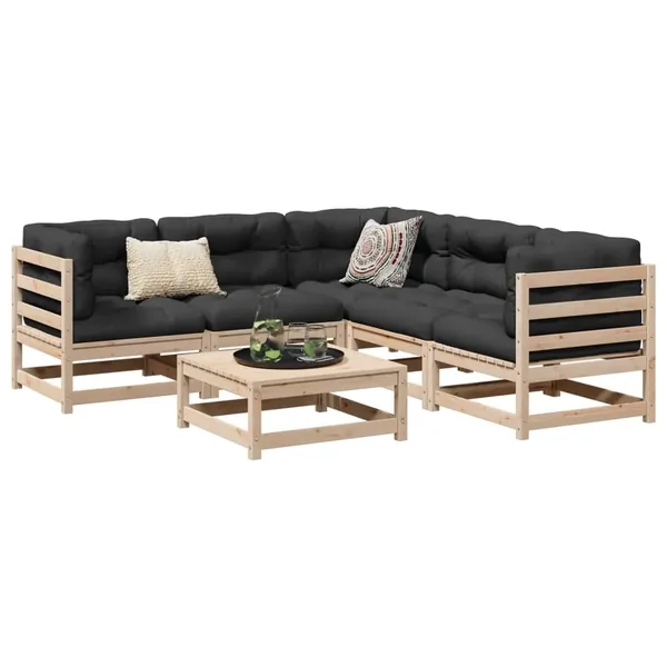 Salon de jardin 6 pcs bois de pin massif