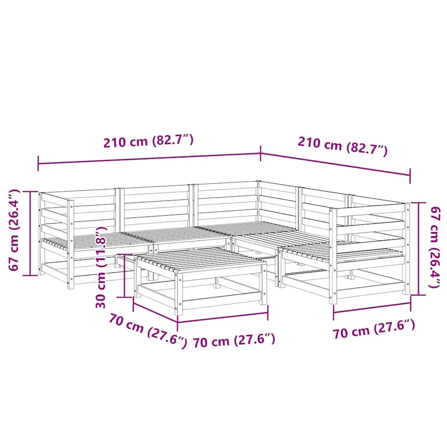Salon de jardin 6 pcs bois de pin massif - 11