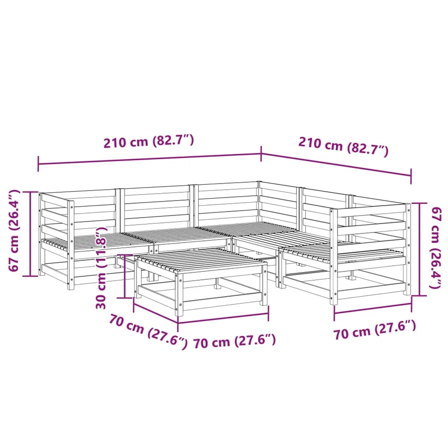 Salon de jardin 6 pcs bois massif sapin de douglas - 11