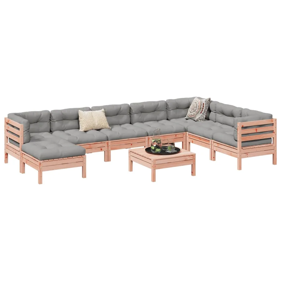 Salon de jardin 9 pcs et coussins bois massif sapin de douglas