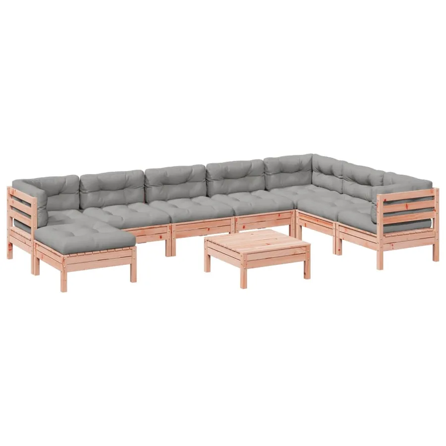 Salon de jardin 9 pcs et coussins bois massif sapin de douglas - 2
