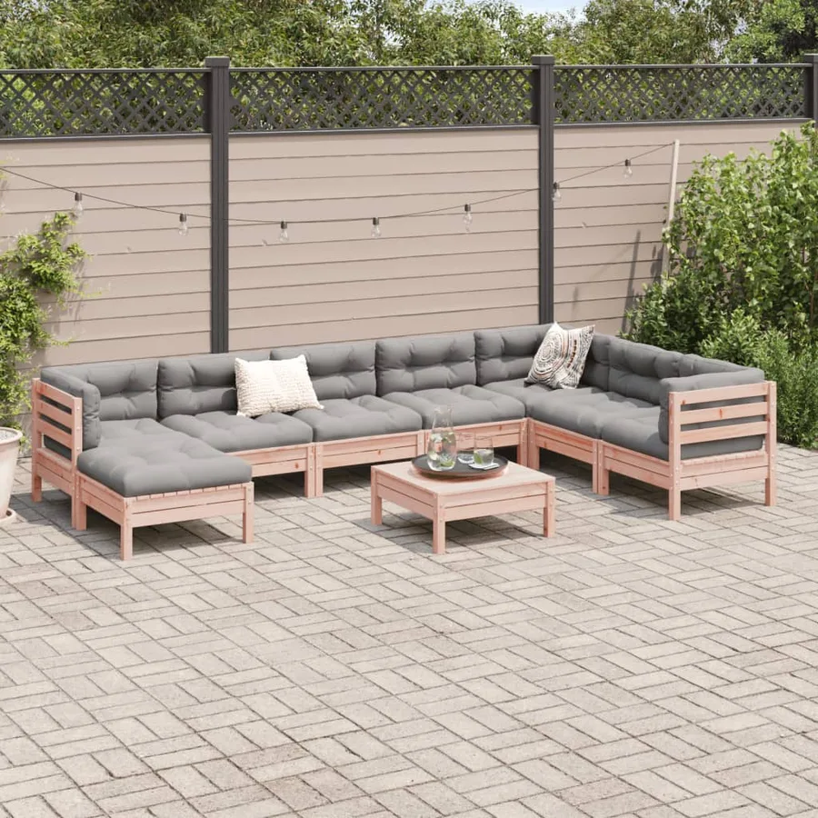 Salon de jardin 9 pcs et coussins bois massif sapin de douglas - 3