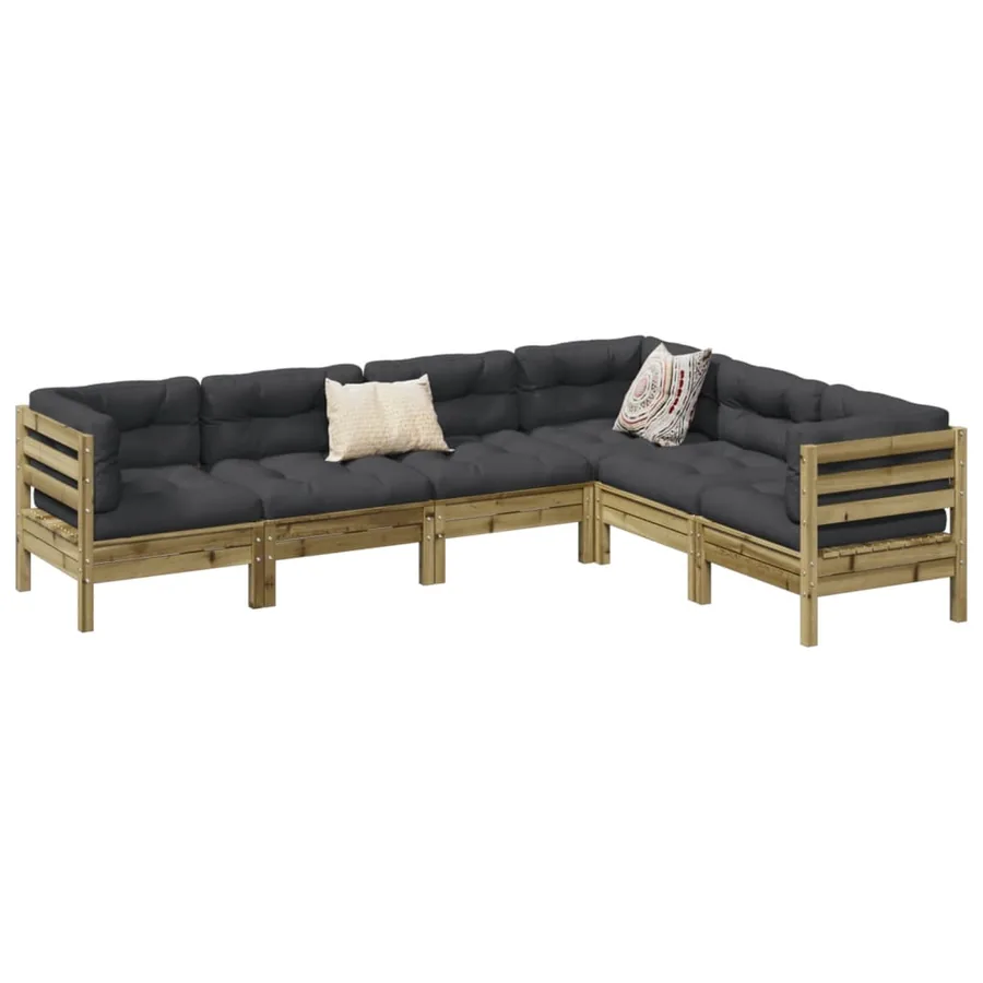 Salon de jardin 6 pcs avec coussins bois de pin imprégné