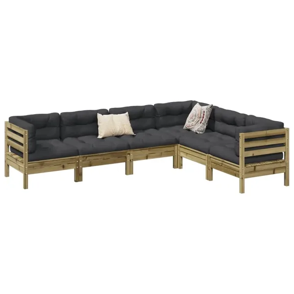 Salon de jardin 6 pcs avec coussins bois de pin imprégné
