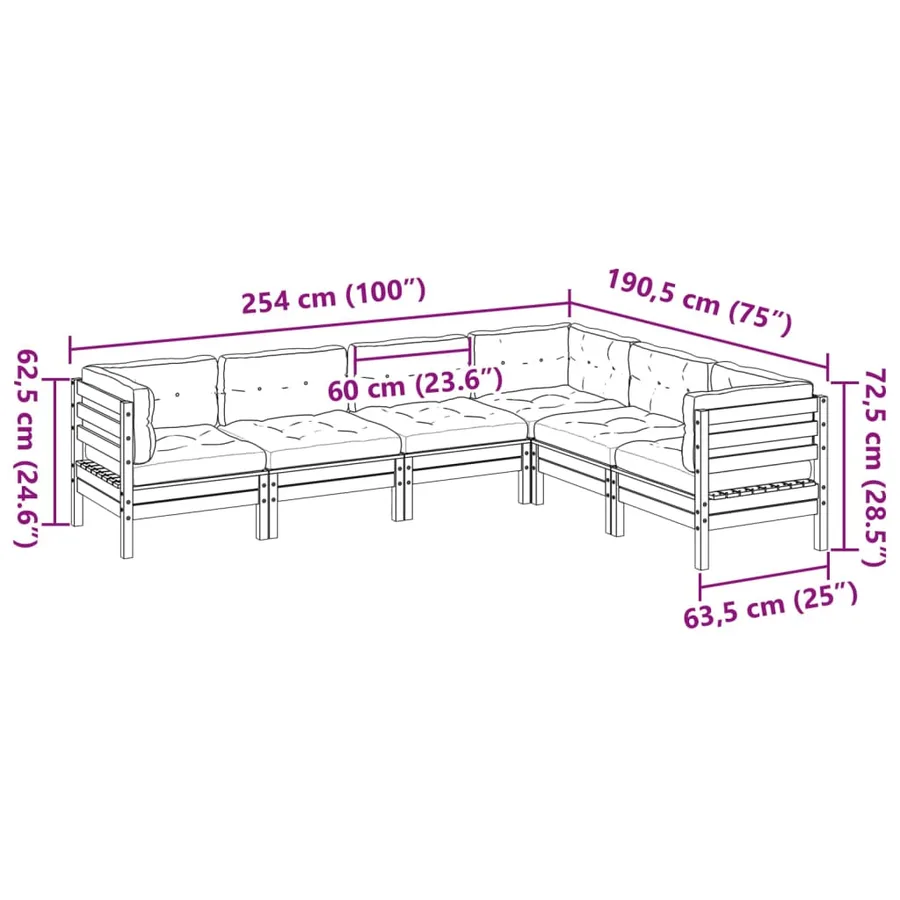 Salon de jardin 6 pcs avec coussins bois de pin imprégné - 10
