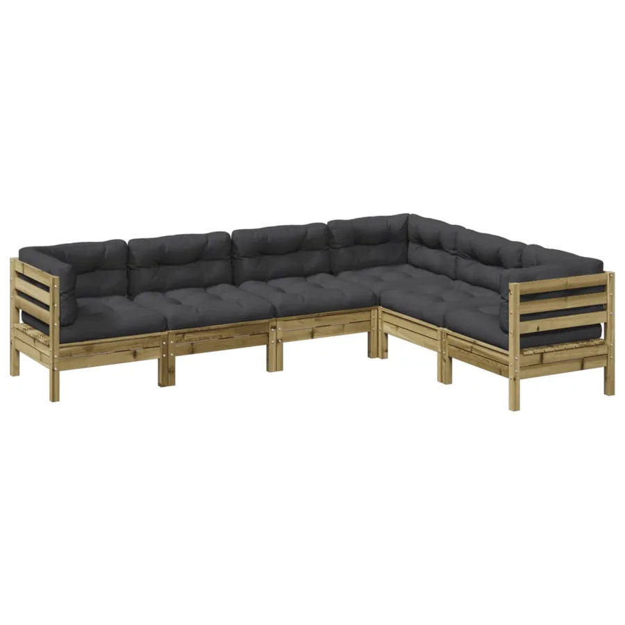 Salon de jardin 6 pcs avec coussins bois de pin imprégné - 2