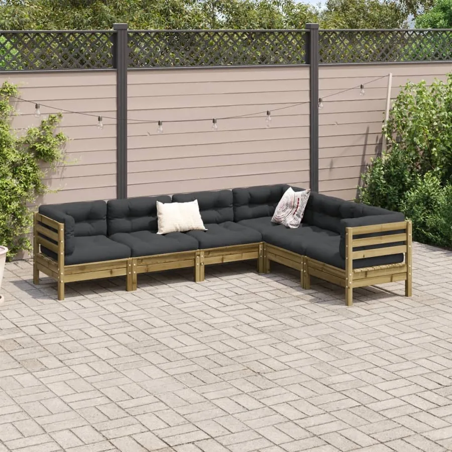 Salon de jardin 6 pcs avec coussins bois de pin imprégné - 3