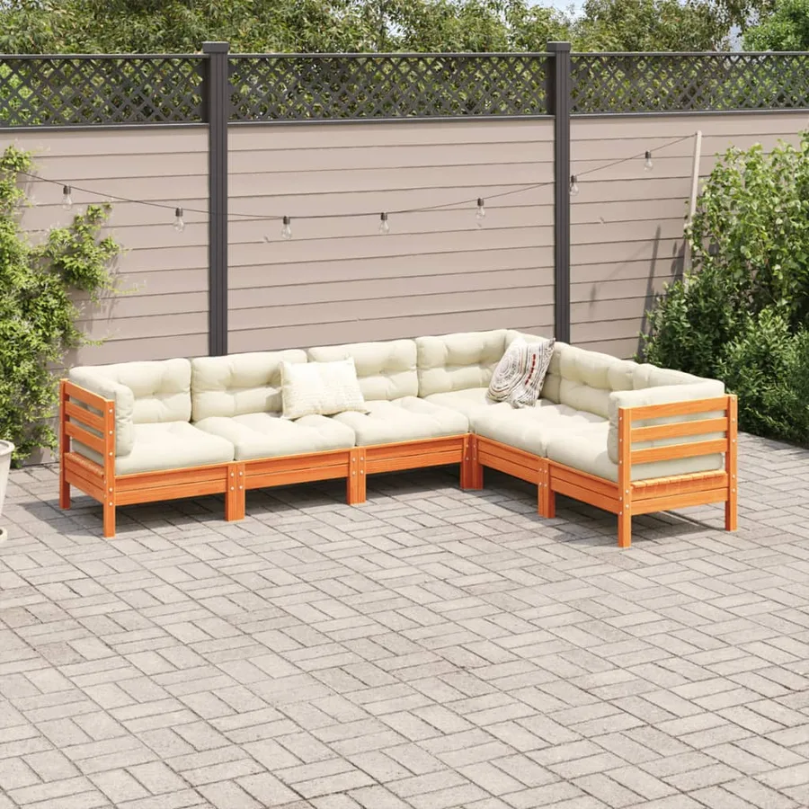 Salon de jardin 6 pcs avec coussins cire marron bois pin massif - 3