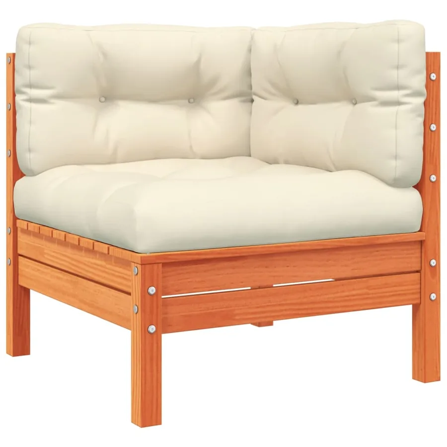 Salon de jardin 6 pcs avec coussins cire marron bois pin massif - 4