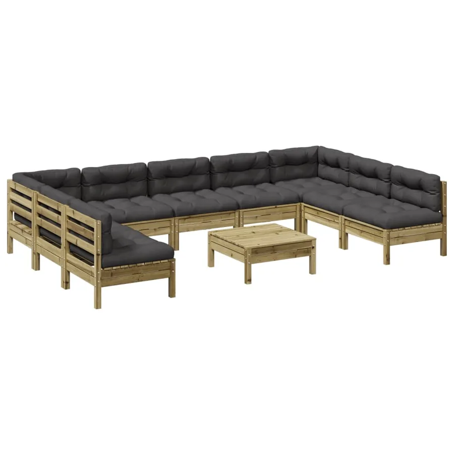 Salon de jardin avec coussins 10 pcs bois de pin imprégné - 2